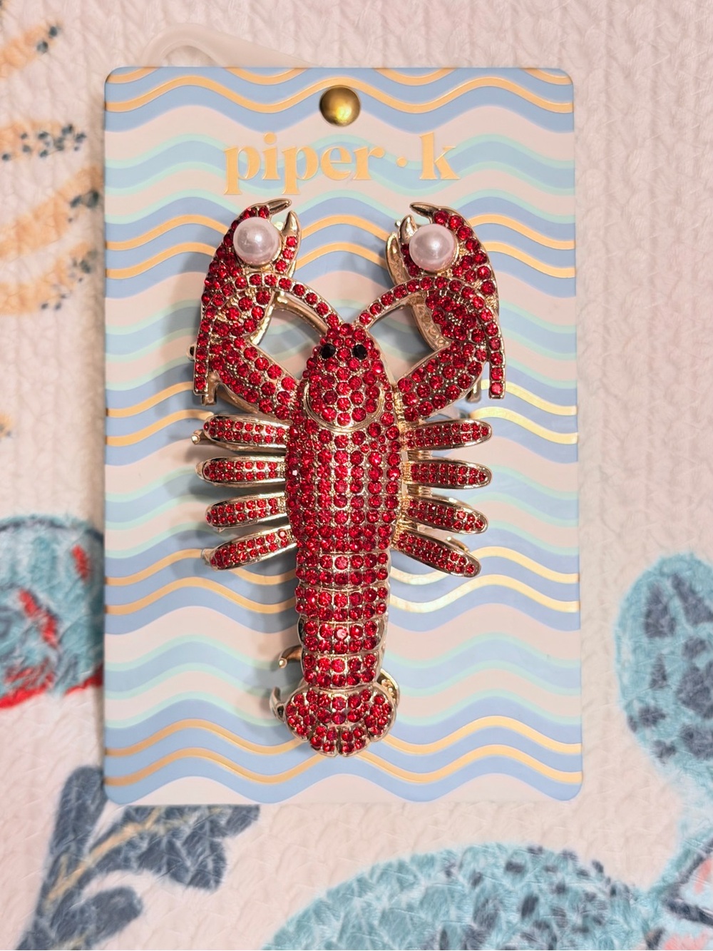 Piper•K Red & Gold Crystal Lobster Hair Clip NEW